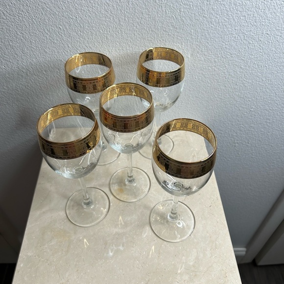 5 Gold Rimmed Greek Key Patterned Italian Lavarato a Mano J Preziosi Glasses - Picture 4 of 12